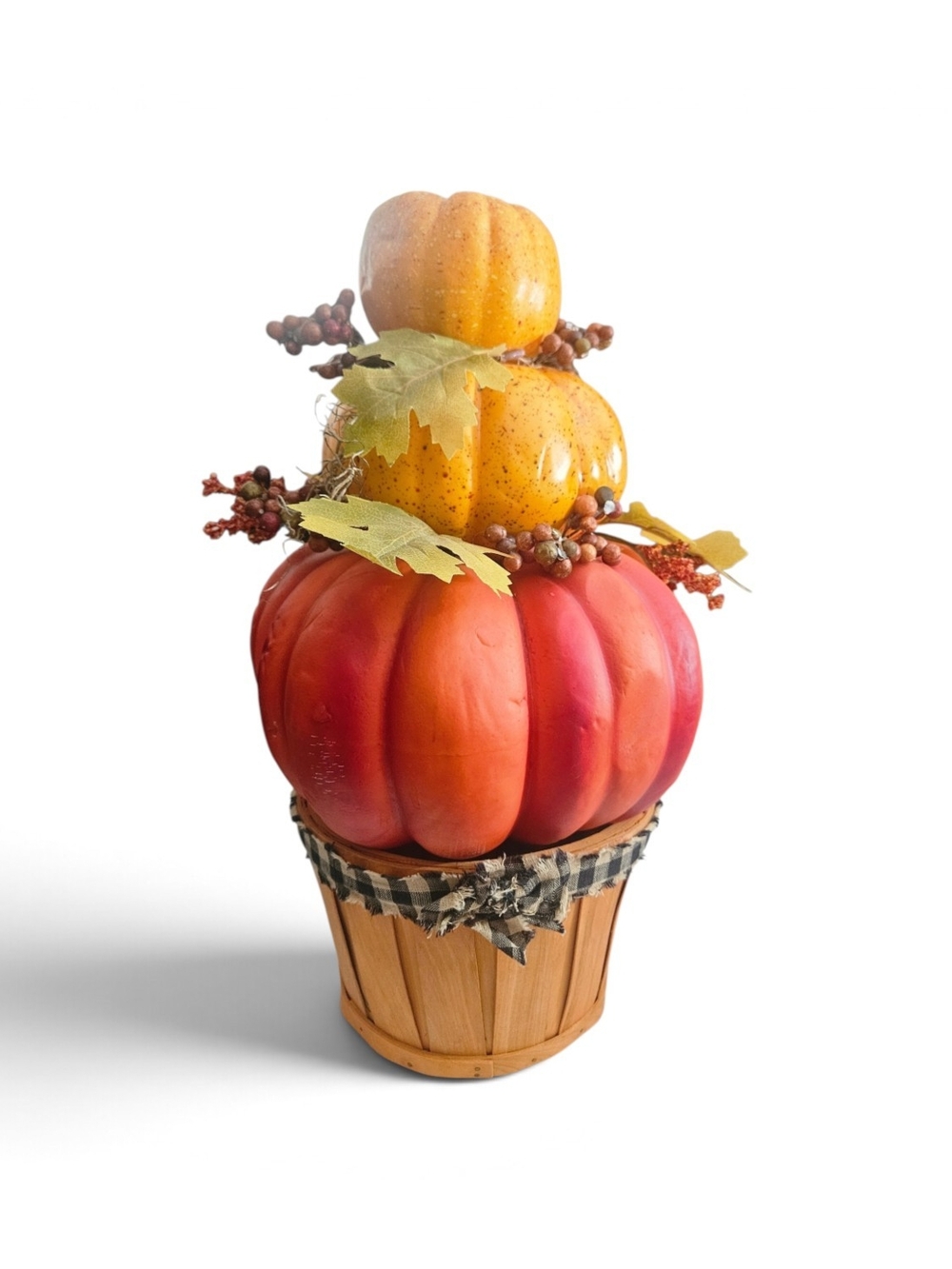 Stacked Pumpkins in Basket Fall Harvest Decor